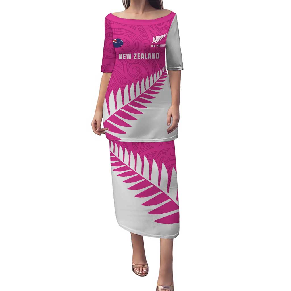 New Zealand Silver Fern Rugby Custom Puletasi Go All Black Maori Pink Version