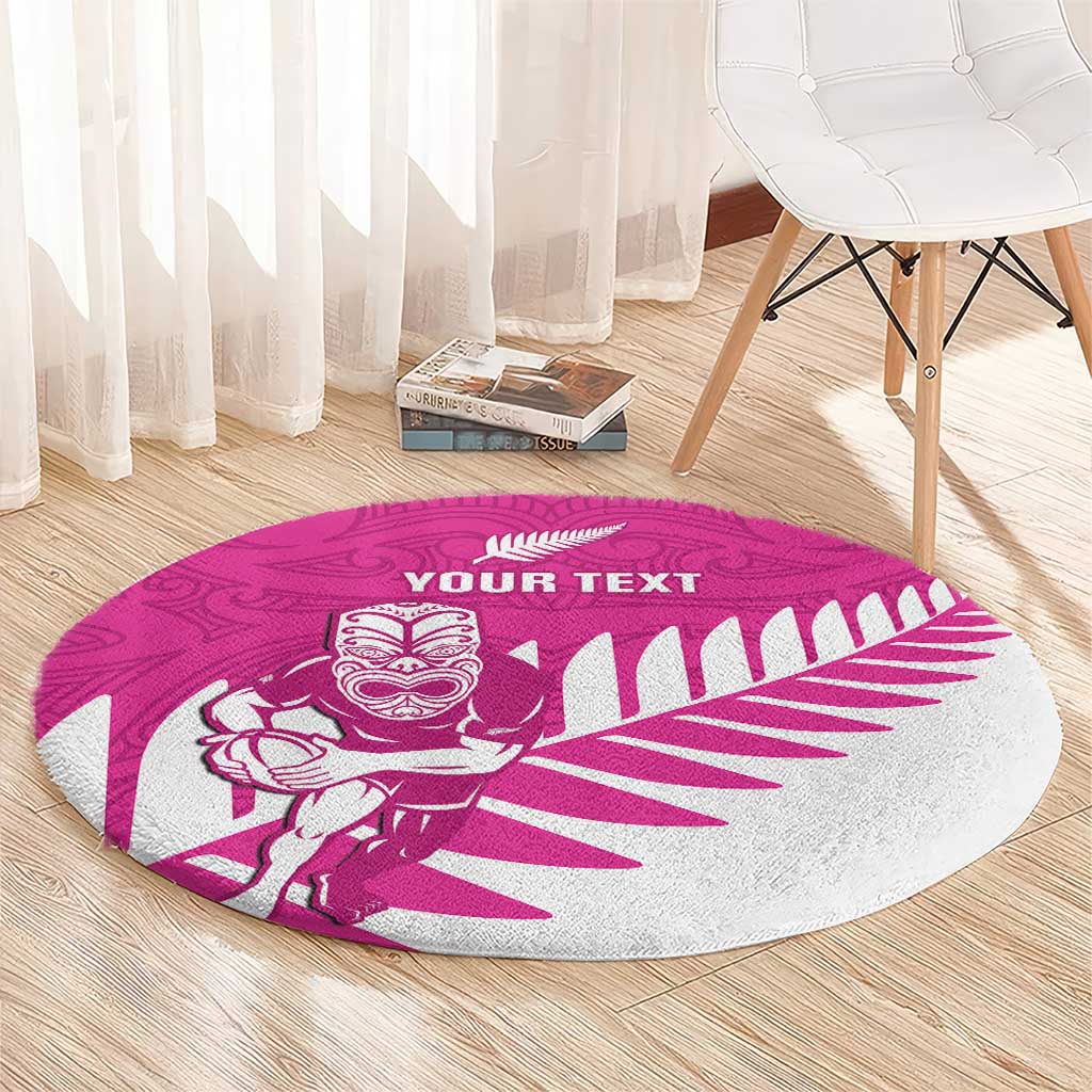 New Zealand Silver Fern Rugby Custom Round Carpet Go All Black Maori Pink Version