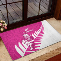 New Zealand Silver Fern Rugby Custom Rubber Doormat Go All Black Maori Pink Version