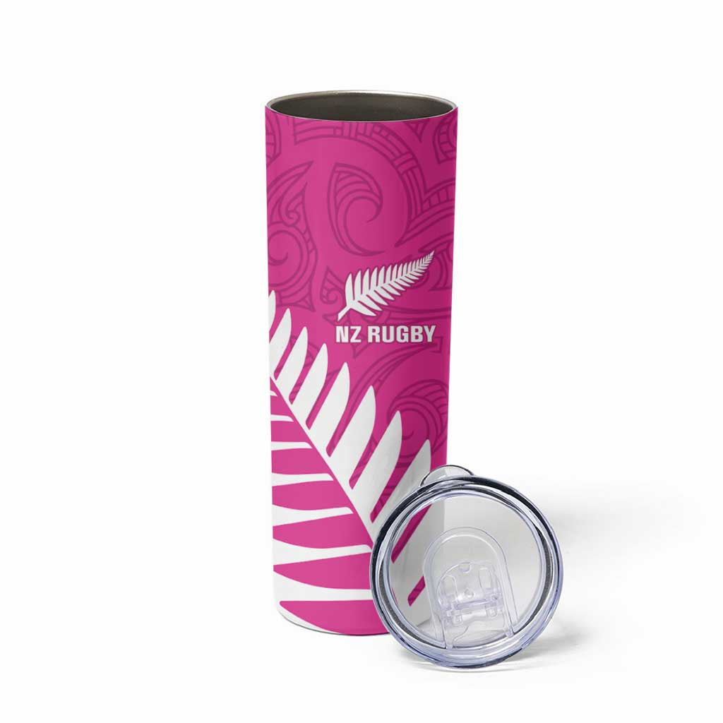 New Zealand Silver Fern Rugby Custom Skinny Tumbler Go All Black Maori Pink Version