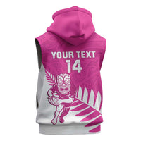 New Zealand Silver Fern Rugby Custom Sleeveless Zip Hoodie Go All Black Maori Pink Version - Polynesian Pride