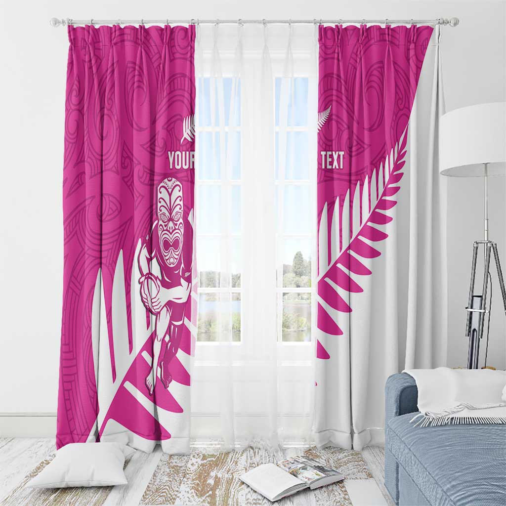 New Zealand Silver Fern Rugby Custom Window Curtain Go All Black Maori Pink Version