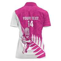 New Zealand Silver Fern Rugby Custom Women Polo Shirt Go All Black Maori Pink Version