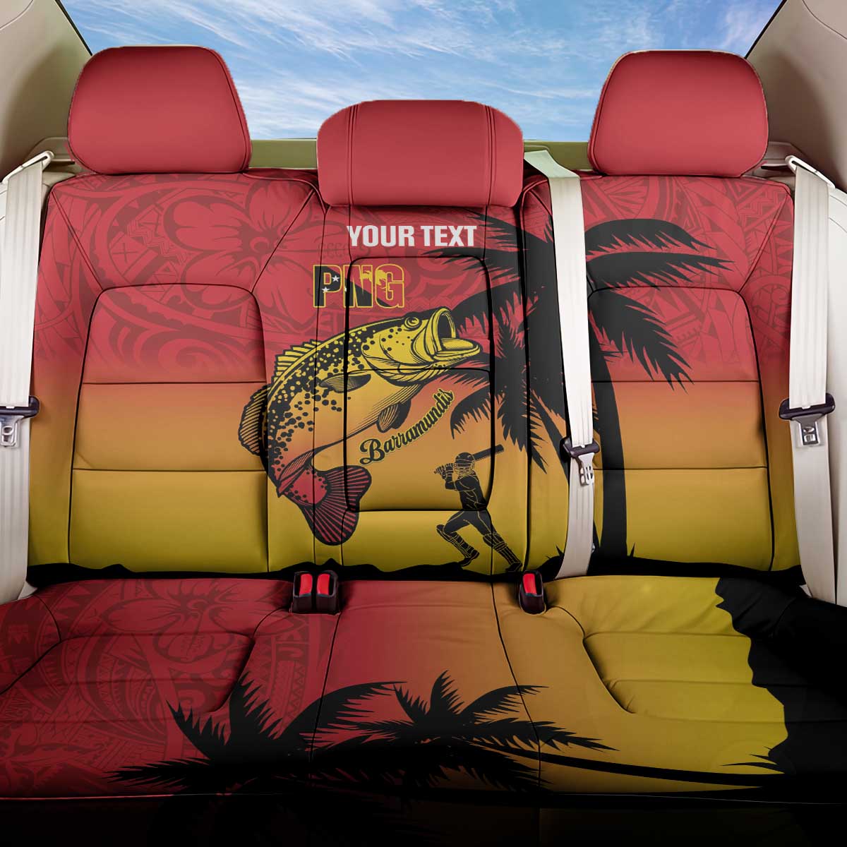Custom Papua New Guinea Cricket Back Car Seat Cover PNG Barramundis - Polynesian Pride