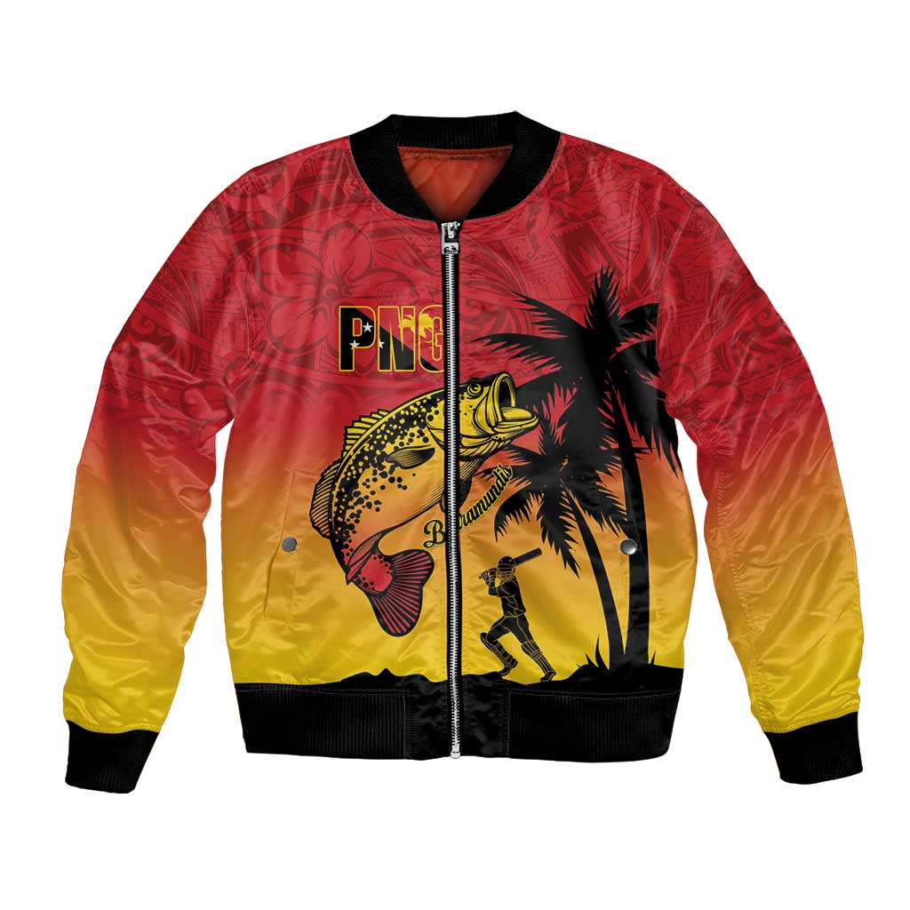 Custom Papua New Guinea Cricket Bomber Jacket PNG Barramundis LT14 Unisex Red - Polynesian Pride