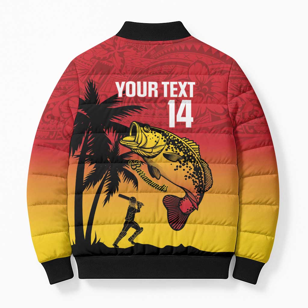Custom Papua New Guinea Cricket Bomber Puffer Jacket PNG Barramundis - Polynesian Pride