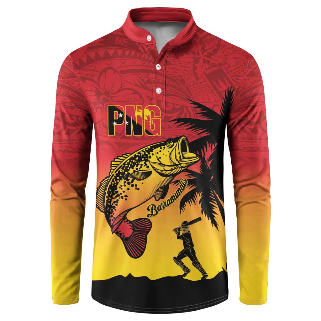 Custom Papua New Guinea Cricket Button Sweatshirt PNG Barramundis - Polynesian Pride