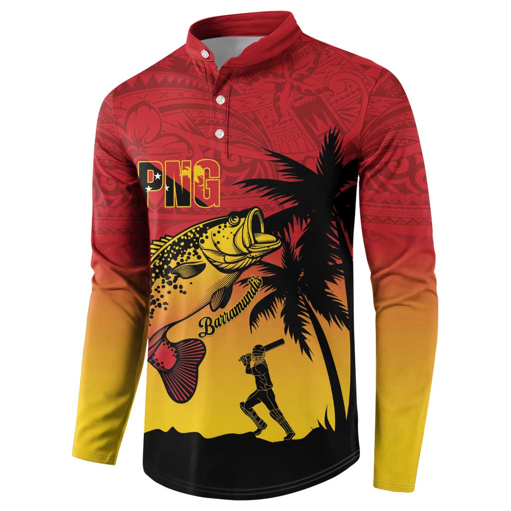 Custom Papua New Guinea Cricket Button Sweatshirt PNG Barramundis - Polynesian Pride
