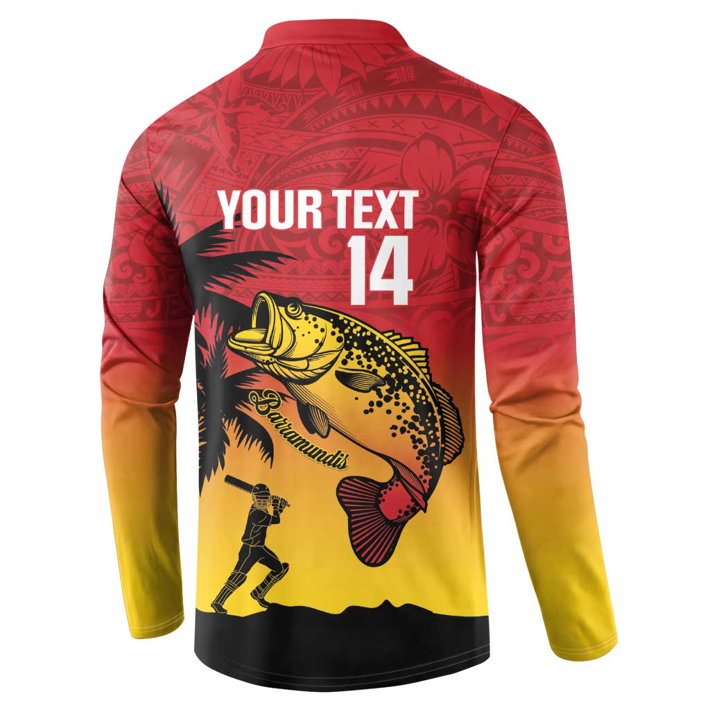Custom Papua New Guinea Cricket Button Sweatshirt PNG Barramundis - Polynesian Pride