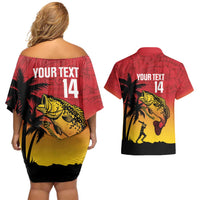 Custom Papua New Guinea Cricket Couples Matching Off Shoulder Short Dress and Hawaiian Shirt PNG Barramundis - Polynesian Pride