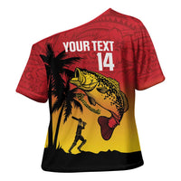 Custom Papua New Guinea Cricket Cross Shoulder Shirt PNG Barramundis - Polynesian Pride