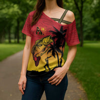 Custom Papua New Guinea Cricket Cross Shoulder Shirt PNG Barramundis - Polynesian Pride