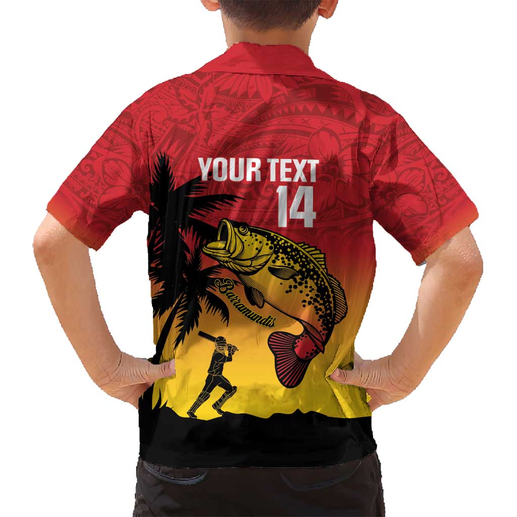 Custom Papua New Guinea Cricket Family Matching Long Sleeve Bodycon Dress and Hawaiian Shirt PNG Barramundis - Polynesian Pride