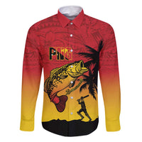 Custom Papua New Guinea Cricket Family Matching Long Sleeve Bodycon Dress and Hawaiian Shirt PNG Barramundis - Polynesian Pride