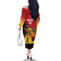 Custom Papua New Guinea Cricket Family Matching Off The Shoulder Long Sleeve Dress and Hawaiian Shirt PNG Barramundis - Polynesian Pride