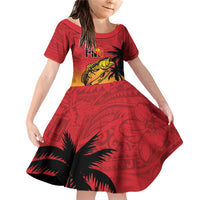 Custom Papua New Guinea Cricket Family Matching Off Shoulder Short Dress and Hawaiian Shirt PNG Barramundis - Polynesian Pride
