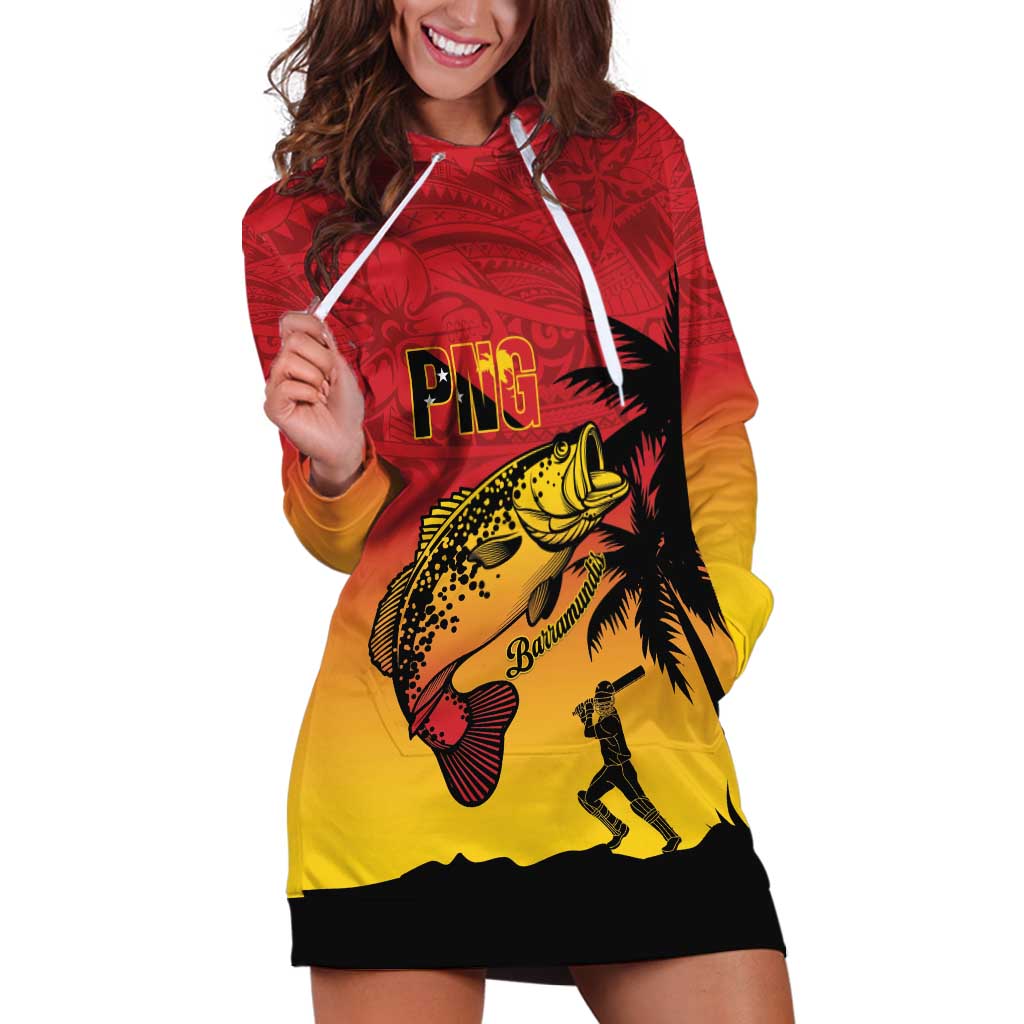 Custom Papua New Guinea Cricket Hoodie Dress PNG Barramundis - Polynesian Pride