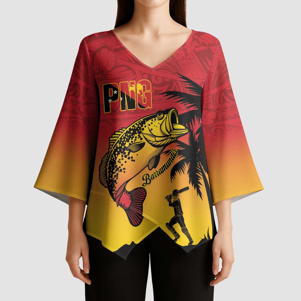Custom Papua New Guinea Cricket Kimono Sleeve Blouse PNG Barramundis - Polynesian Pride