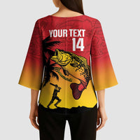 Custom Papua New Guinea Cricket Kimono Sleeve Blouse PNG Barramundis - Polynesian Pride