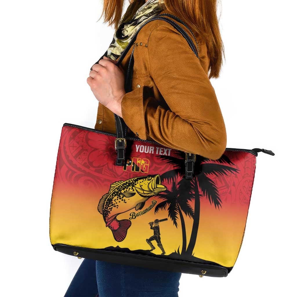 Custom Papua New Guinea Cricket Leather Tote Bag PNG Barramundis LT14 Red - Polynesian Pride