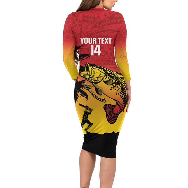 Custom Papua New Guinea Cricket Long Sleeve Bodycon Dress PNG ...