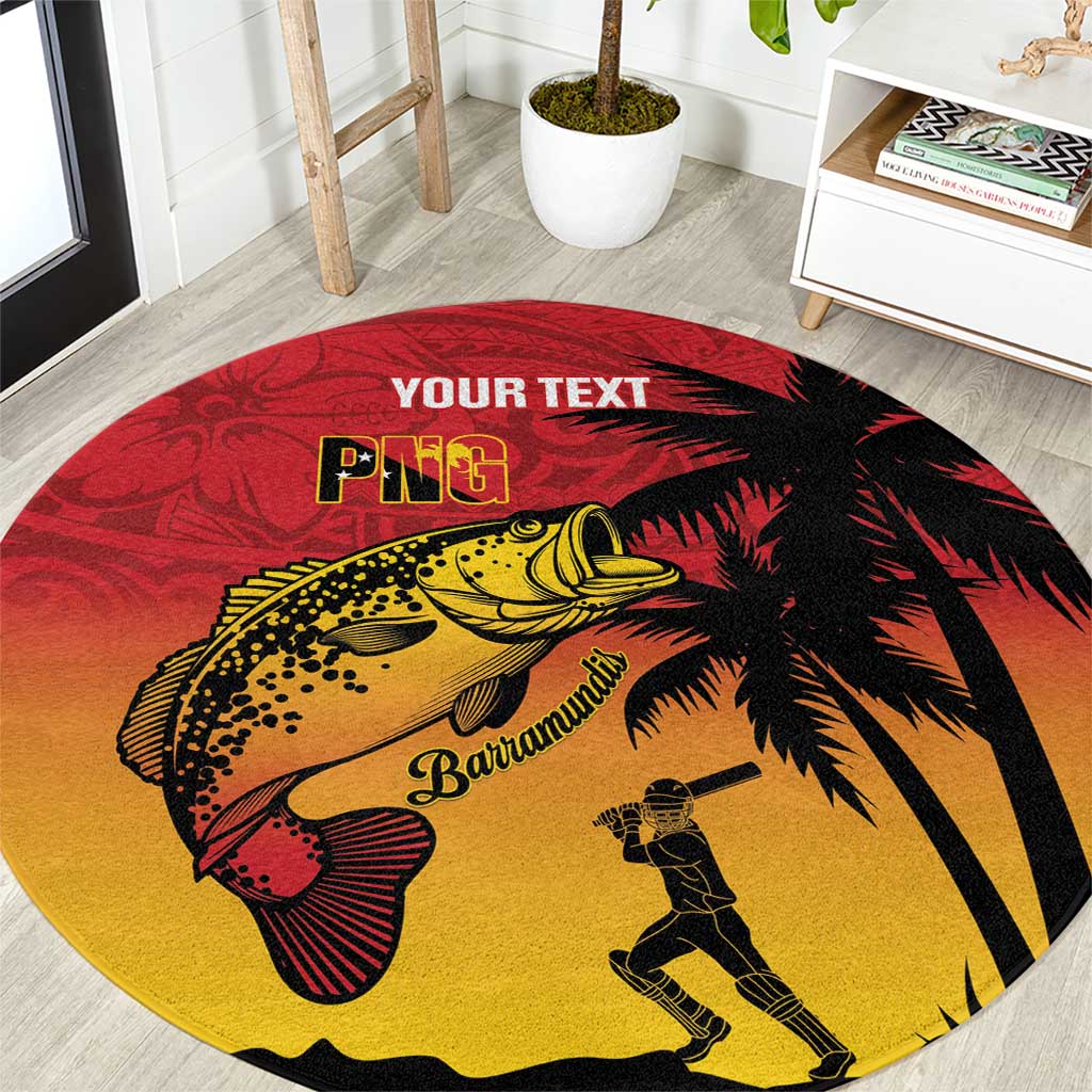 Custom Papua New Guinea Cricket Round Carpet PNG Barramundis LT14 Red - Polynesian Pride