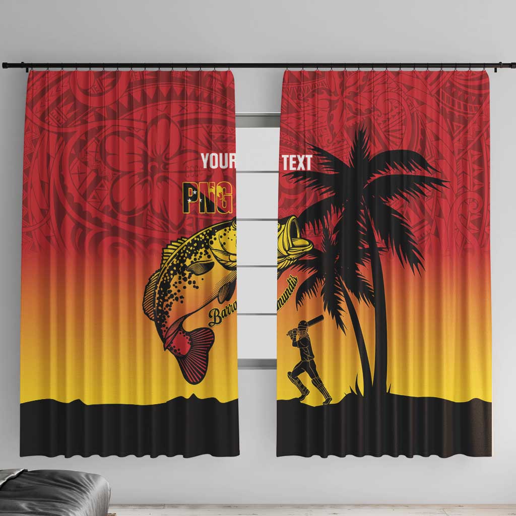 Custom Papua New Guinea Cricket Window Curtain PNG Barramundis LT14 With Hooks Red - Polynesian Pride