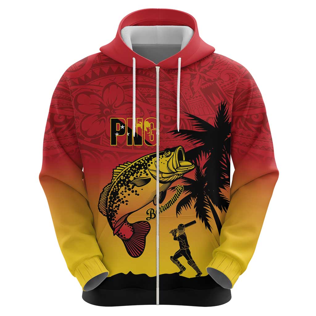 Custom Papua New Guinea Cricket Zip Hoodie PNG Barramundis - Polynesian Pride