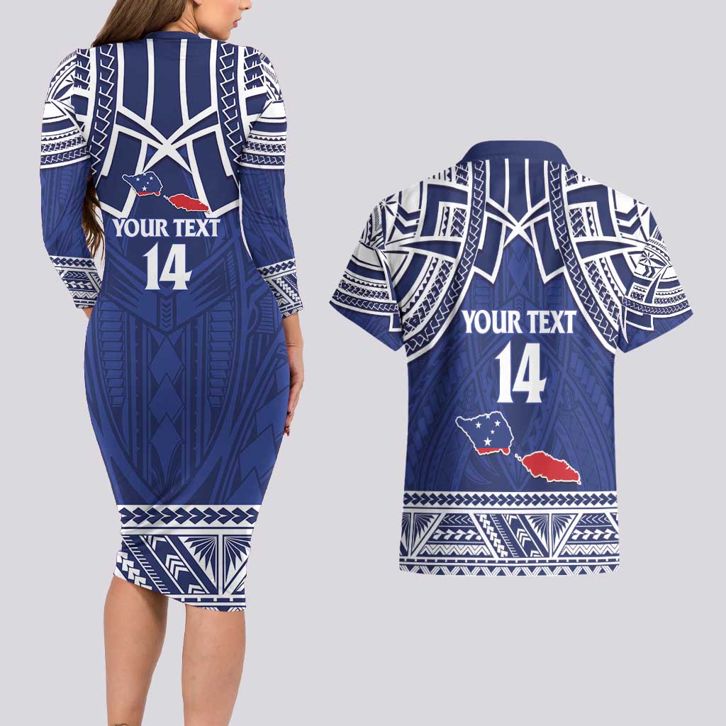 Custom Samoa Cricket Couples Matching Long Sleeve Bodycon Dress and Hawaiian Shirt Go Champions Samoan - Polynesian Pride