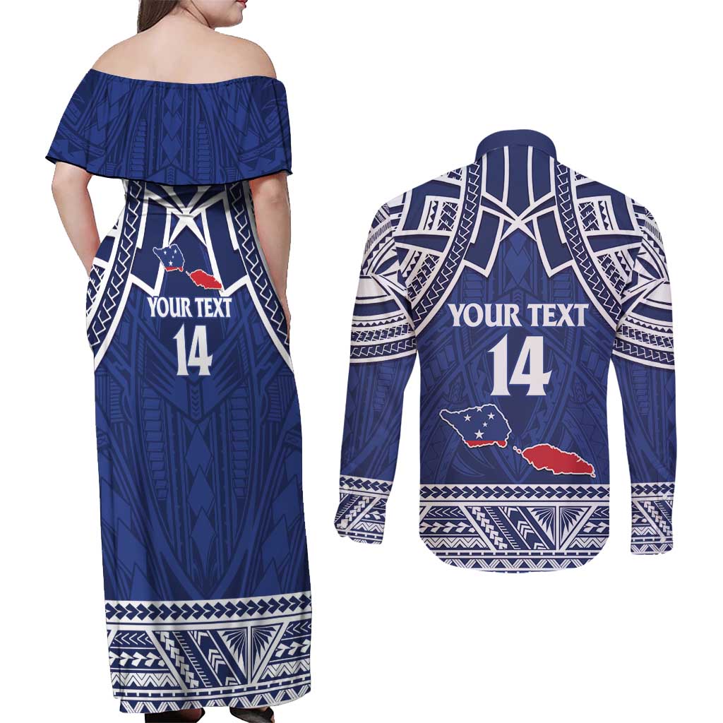 Custom Samoa Cricket Couples Matching Off Shoulder Maxi Dress and Long Sleeve Button Shirt Go Champions Samoan - Polynesian Pride