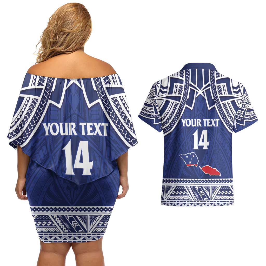 Custom Samoa Cricket Couples Matching Off Shoulder Short Dress and Hawaiian Shirt Go Champions Samoan - Polynesian Pride