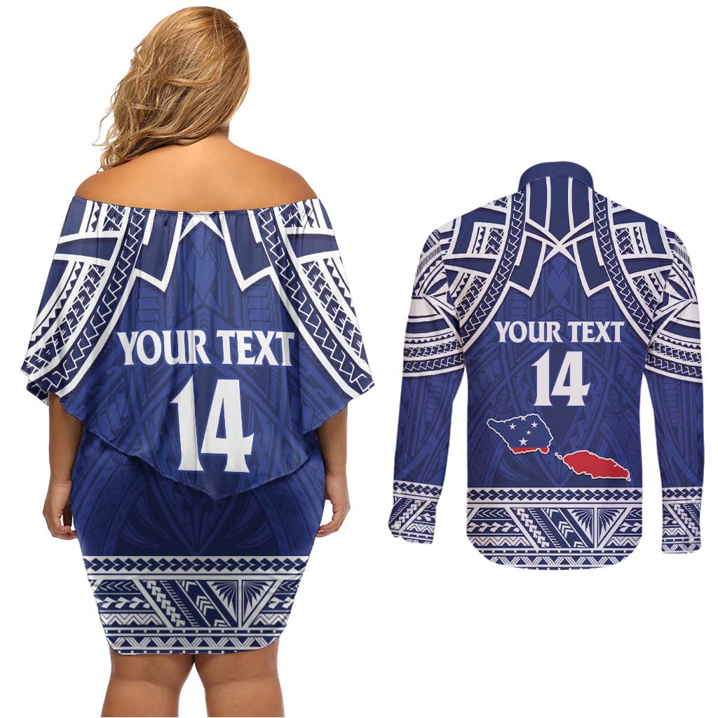 Custom Samoa Cricket Couples Matching Off Shoulder Short Dress and Long Sleeve Button Shirt Go Champions Samoan - Polynesian Pride