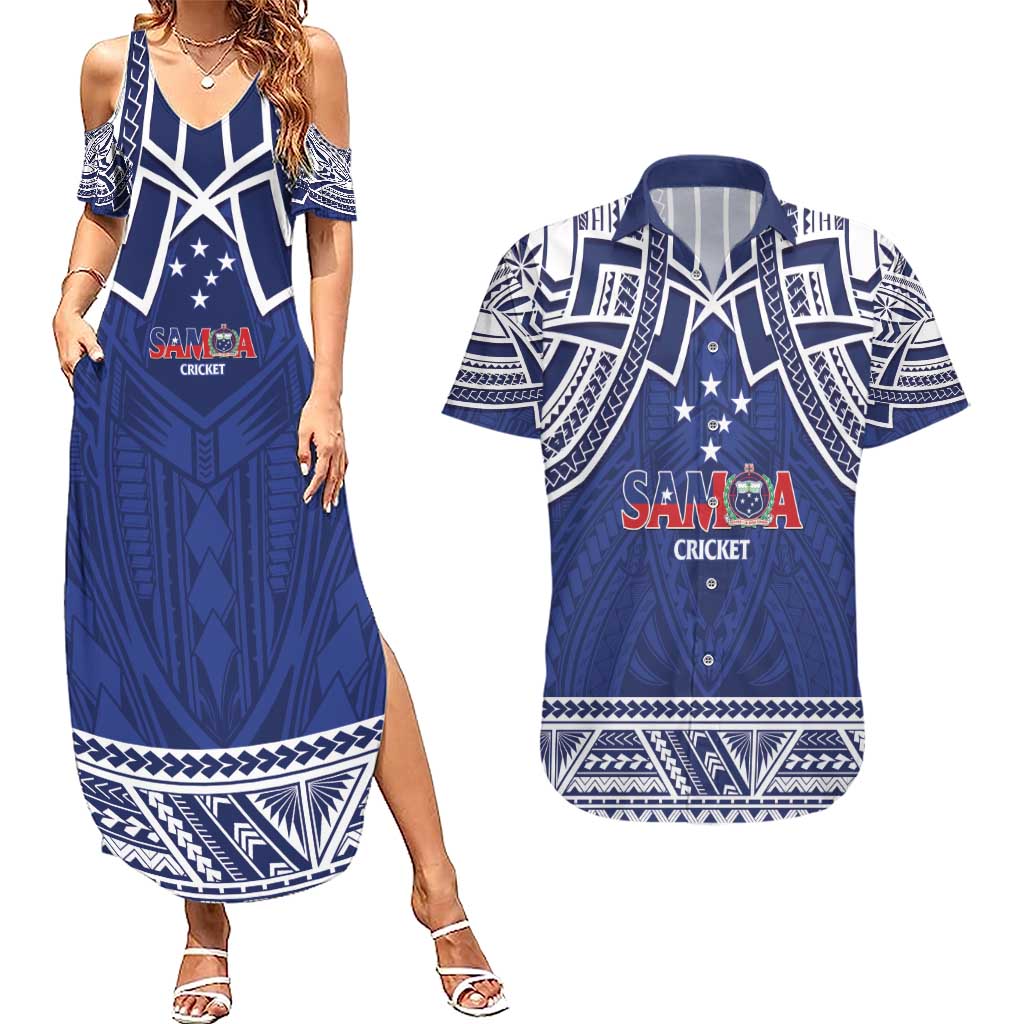 Custom Samoa Cricket Couples Matching Summer Maxi Dress and Hawaiian Shirt Go Champions Samoan - Polynesian Pride