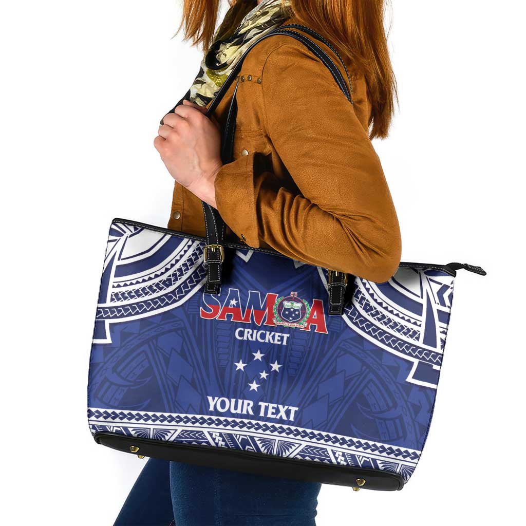 Custom Samoa Cricket Leather Tote Bag Go Champions Samoan LT14 Blue - Polynesian Pride