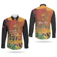 Personalised Papua New Guinea Independence Day Couples Matching Off Shoulder Short Dress and Long Sleeve Button Shirt One People One Nation One Country