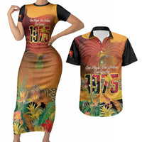 Personalised Papua New Guinea Independence Day Couples Matching Short Sleeve Bodycon Dress and Hawaiian Shirt One People One Nation One Country