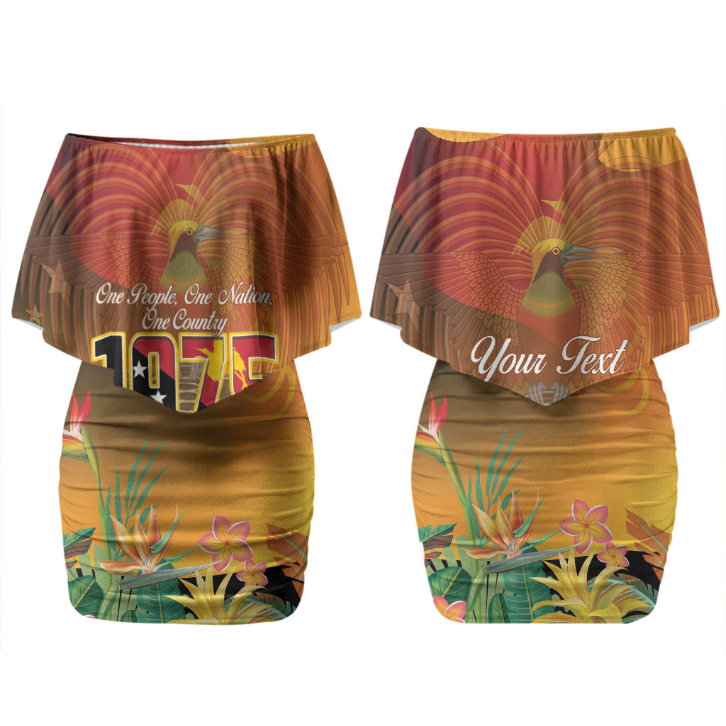 Personalised Papua New Guinea Independence Day Family Matching Off Shoulder Short Dress and Hawaiian Shirt One People One Nation One Country