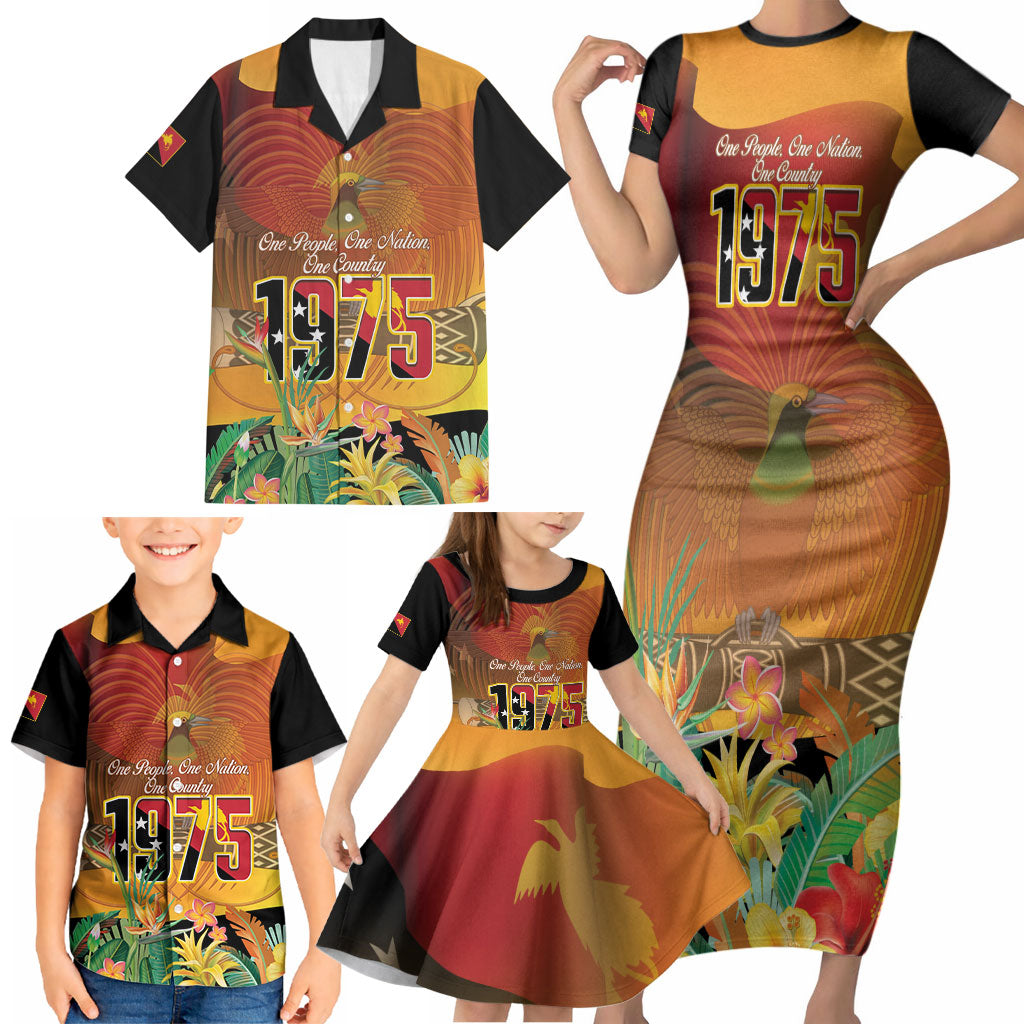 Personalised Papua New Guinea Independence Day Family Matching Short Sleeve Bodycon Dress and Hawaiian Shirt One People One Nation One Country LT14 - Polynesian Pride