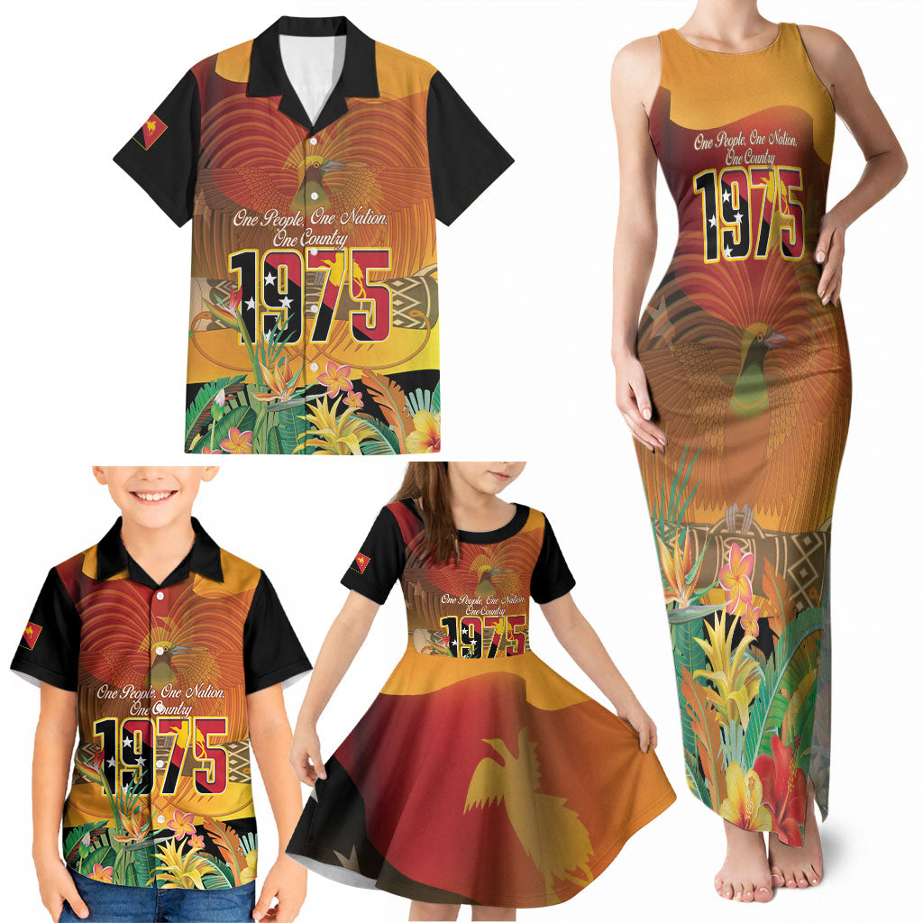 Personalised Papua New Guinea Independence Day Family Matching Tank Maxi Dress and Hawaiian Shirt One People One Nation One Country