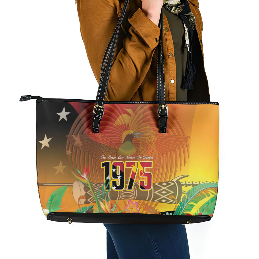 Papua New Guinea Independence Day Leather Tote Bag One People One Nation One Country