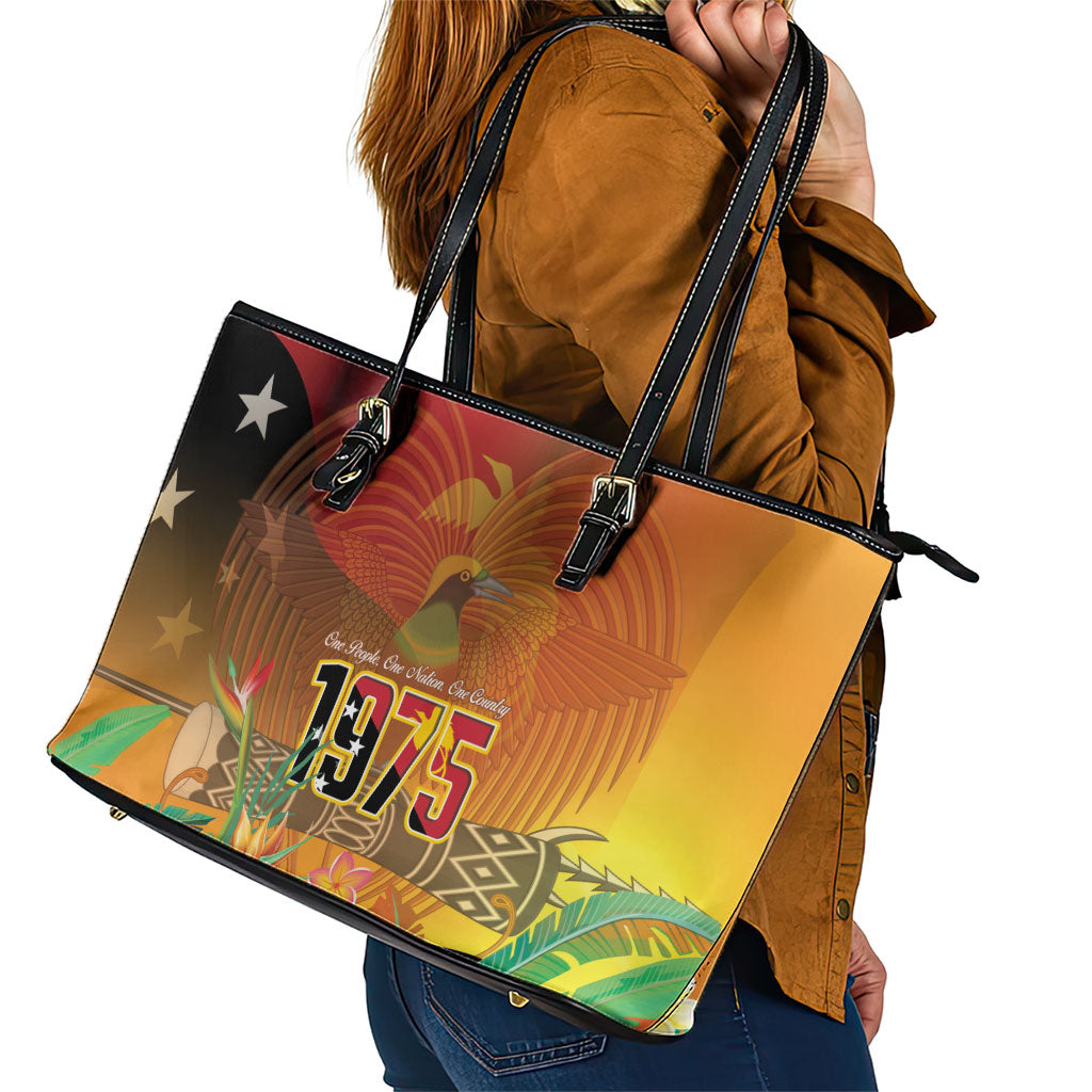 Papua New Guinea Independence Day Leather Tote Bag One People One Nation One Country