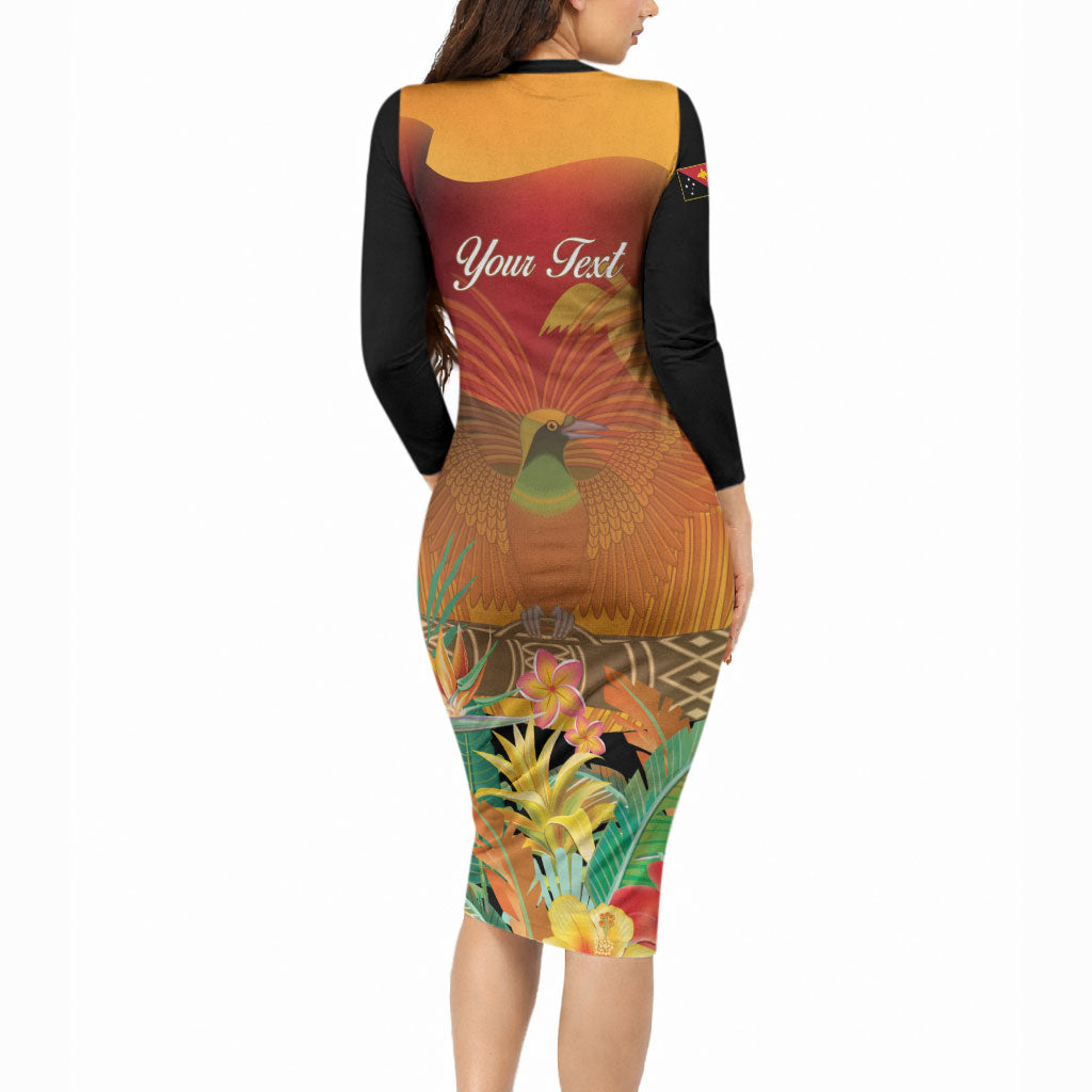 Personalised Papua New Guinea Independence Day Long Sleeve Bodycon Dress One People One Nation One Country