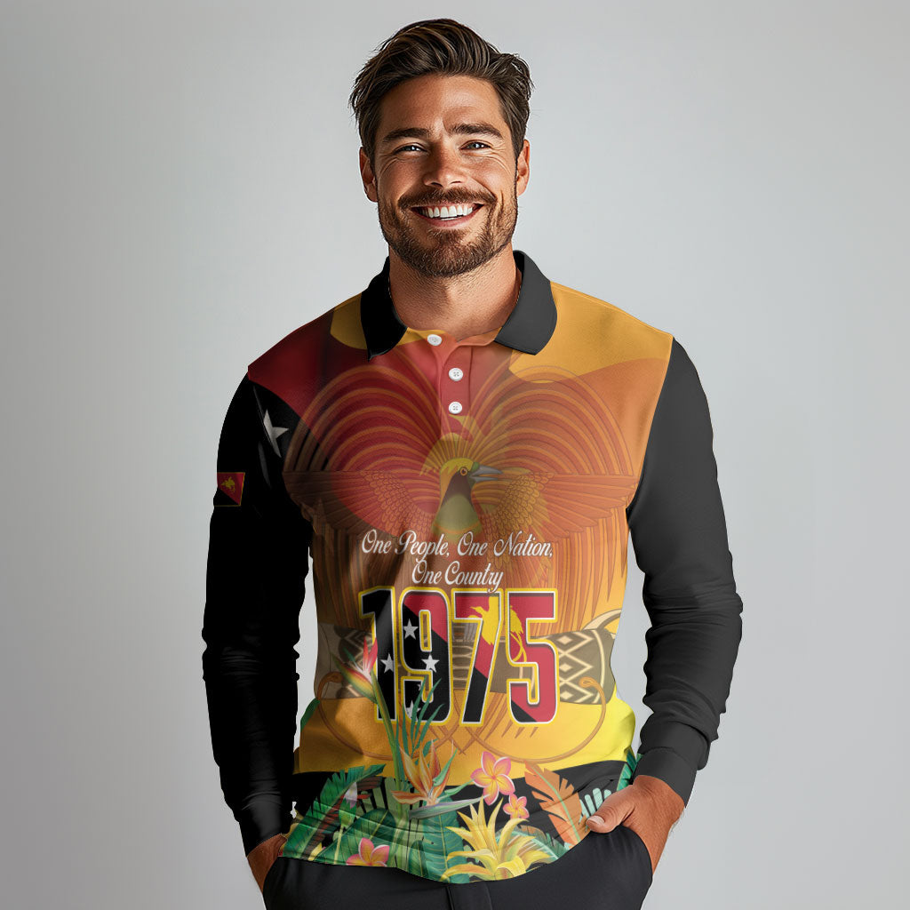 Personalised Papua New Guinea Independence Day Long Sleeve Polo Shirt One People One Nation One Country