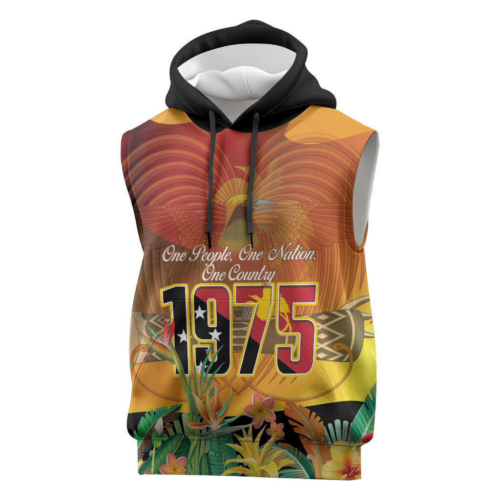 Personalised Papua New Guinea Independence Day Sleeveless Hoodie One People One Nation One Country