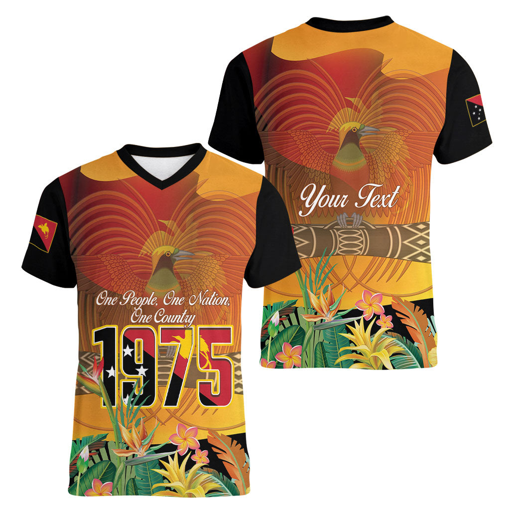 Personalised Papua New Guinea Independence Day Women V-Neck T-Shirt One People One Nation One Country