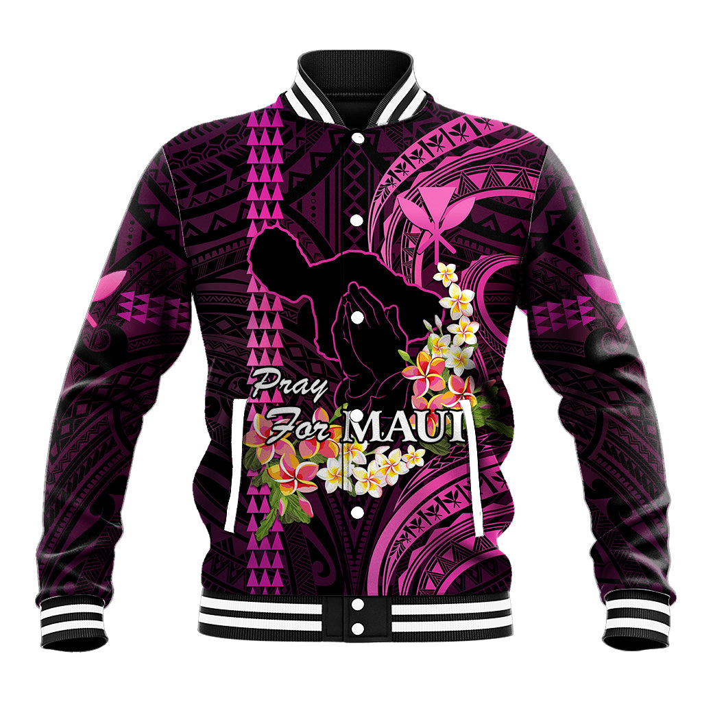 Hawaii Baseball Jacket Pray For Maui Hawaiian Plumeria Be Strong Pink Verison LT14 Unisex Pink - Polynesian Pride