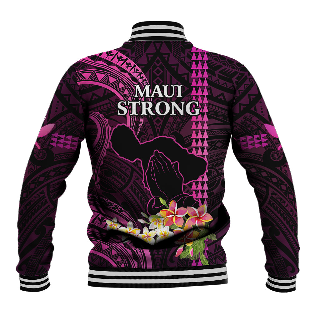 Hawaii Baseball Jacket Pray For Maui Hawaiian Plumeria Be Strong Pink Verison LT14 - Polynesian Pride