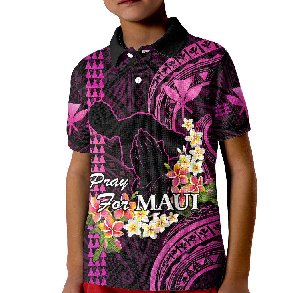 Hawaii Kid Polo Shirt Pray For Maui Hawaiian Plumeria Be Strong Pink Verison LT14 Kid Pink - Polynesian Pride