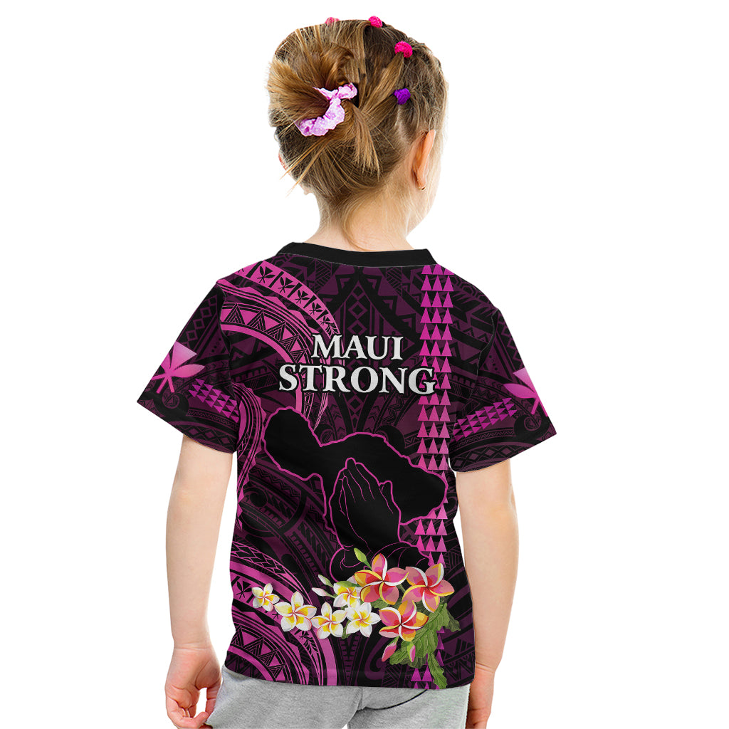 Hawaii Kid T Shirt Pray For Maui Hawaiian Plumeria Be Strong Pink Verison LT14 - Polynesian Pride