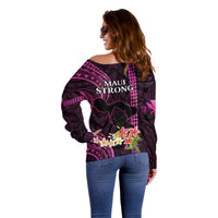 Hawaii Off Shoulder Sweater Pray For Maui Hawaiian Plumeria Be Strong Pink Verison LT14 - Polynesian Pride